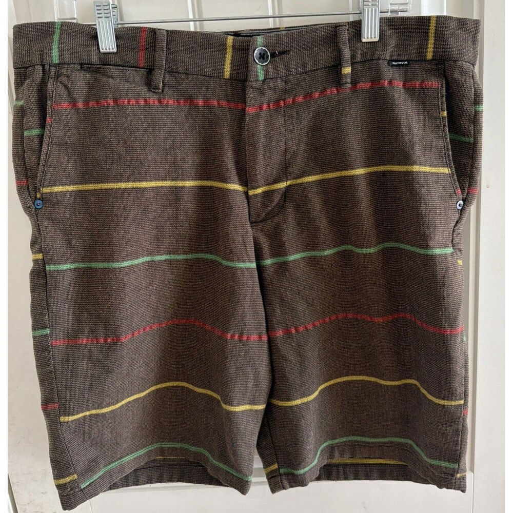 HURLEY Men’s Striped Rasta Tweed Chino Shorts 36 Brown